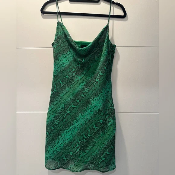NBD Revolve Maisie Green Snakeskin Cowl Neck Mini Dress | Size S - Picture 9 of 14